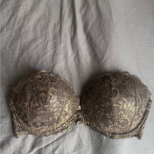 Victoria's Secret Lace Strapless Bra in Brown and Gold